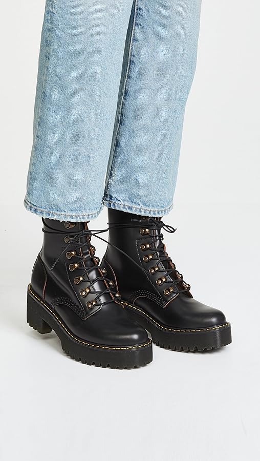 Amazon.com | Dr. Martens Women's Leona Leather Heeled Boot, Black