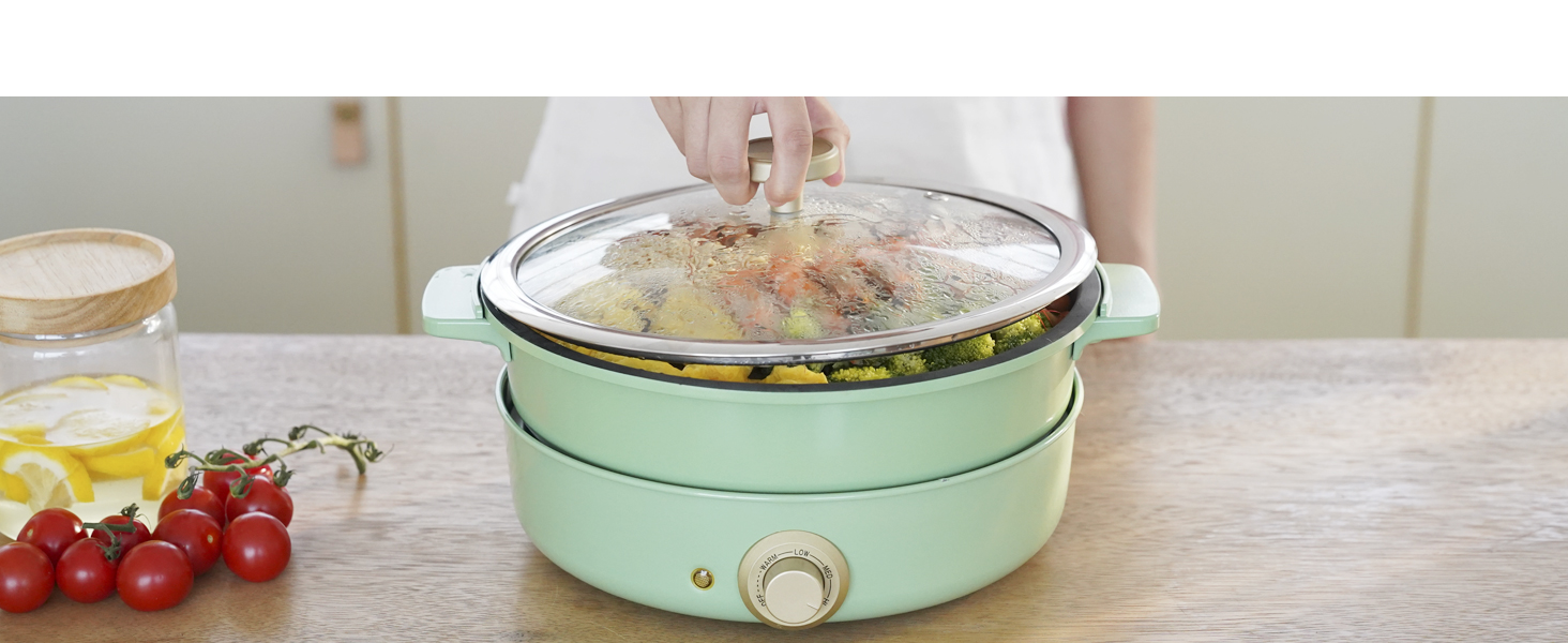 Amazon | SOLEMOOD グリル鍋 電気鍋 3-in-1 2～3人用 ホットプレート