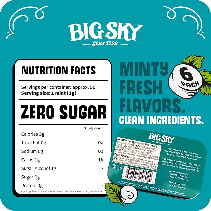 Amazon.com : Big Sky Sugar Free Wintergreen Mints - 50 Count Tin