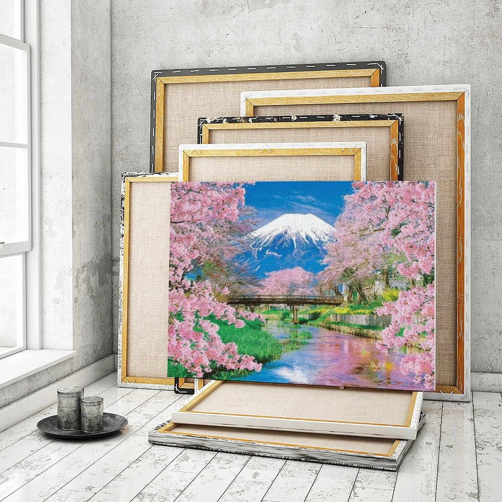 Amazon | 春の桜と富士山 数字油絵 ロマンチックな川の眺め 数字キット
