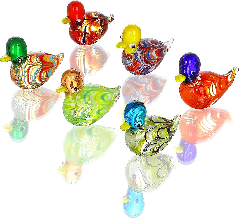 HDCRYSTALGIFTS 6pcs 1.5'' Mini Blown Glass Mandarin Ducks