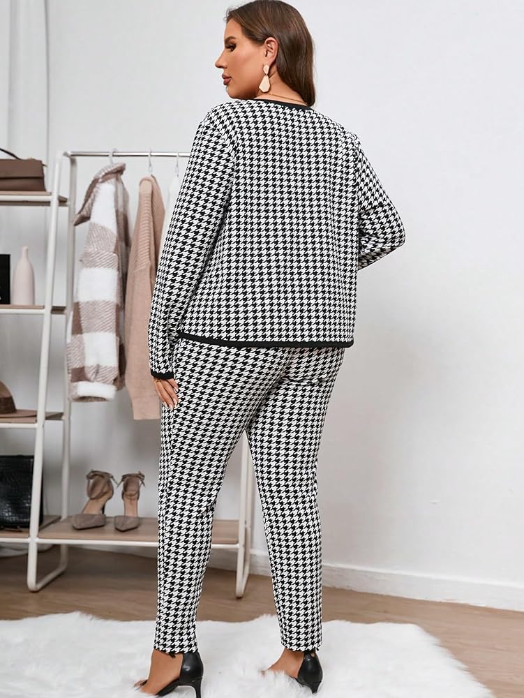 Amazon.com: WDIRARA Women's Plus Size 2 Piece Outfits Houndstooth