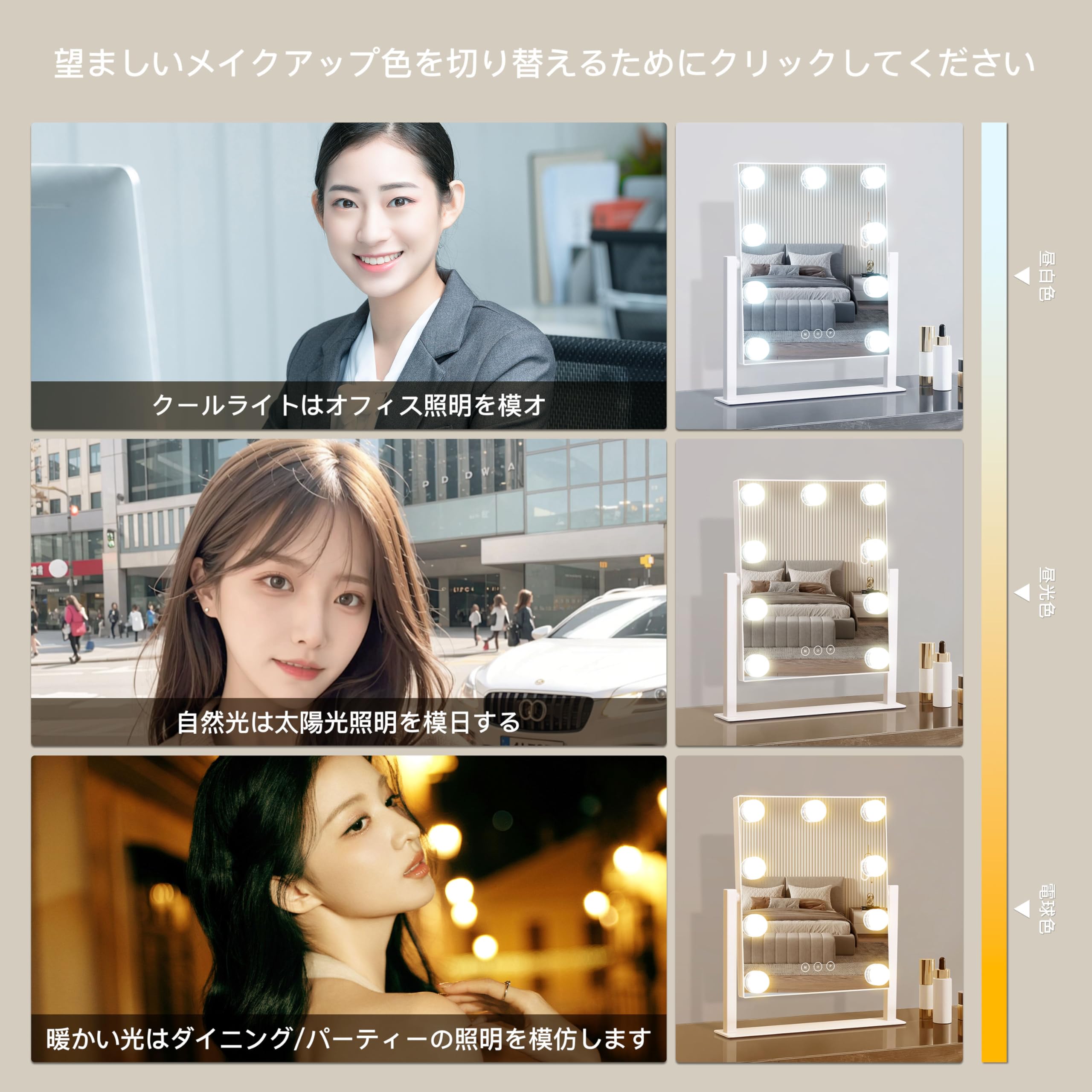 Amazon.co.jp: Nusvan 女優ミラー ハリウッド 卓上 三色照明モード