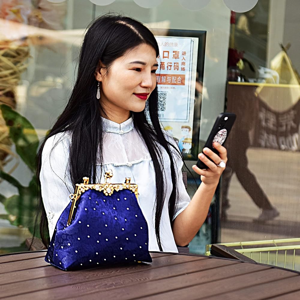 Midori Obi Arts花柄和装用バッグ 紺色 大きめ Midori Obi Arts花柄