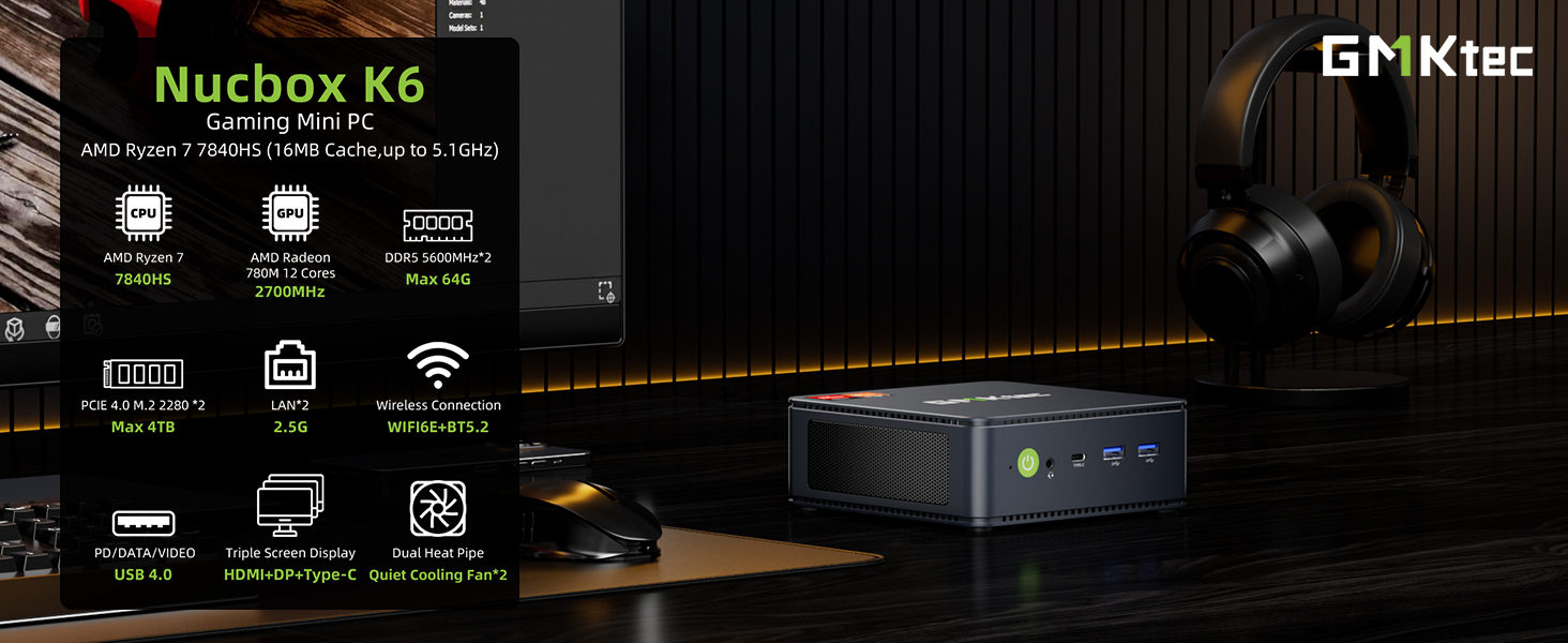 Amazon.com: GMKtec Mini PC Gaming, K6 AMD Ryzen 7 7840HS Dual NIC
