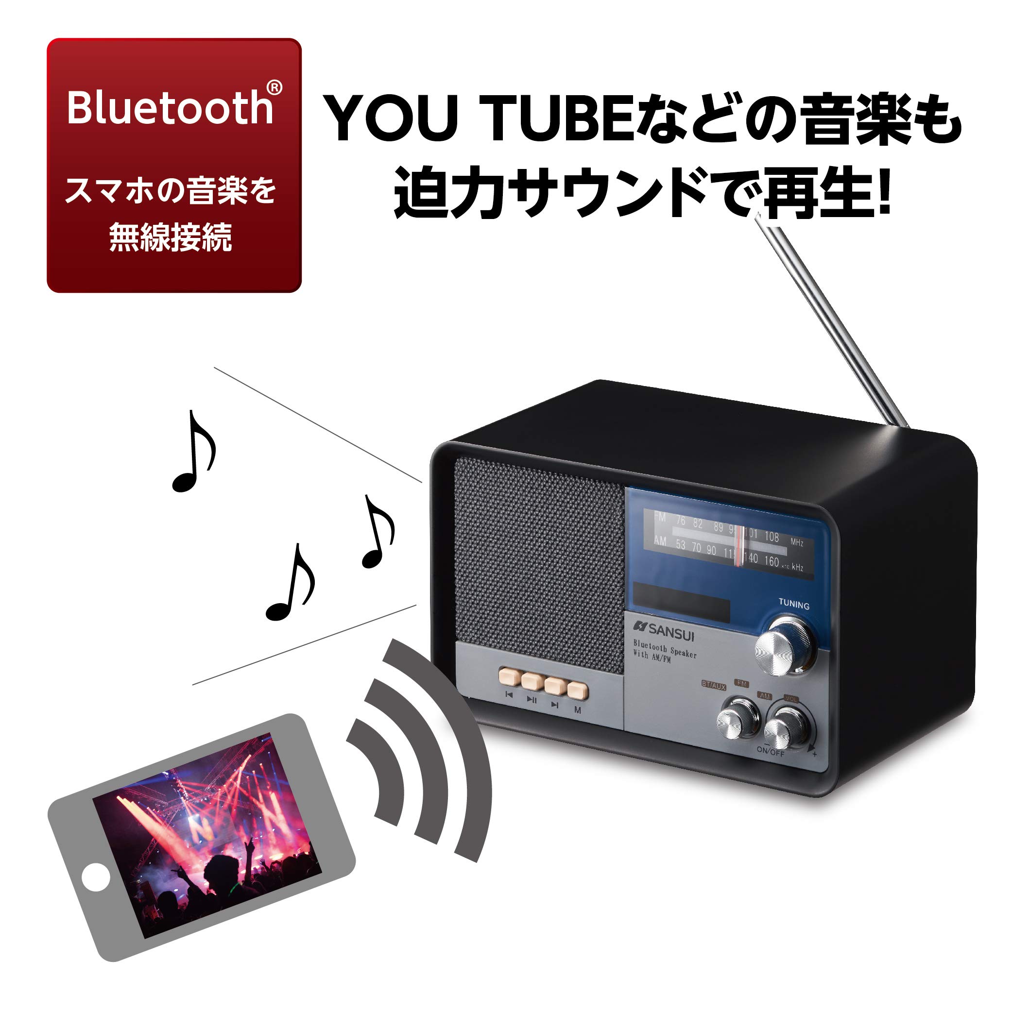 Amazon.co.jp: Sansui Wood MSR-1 WD Bluetooth Speaker with AM/FM