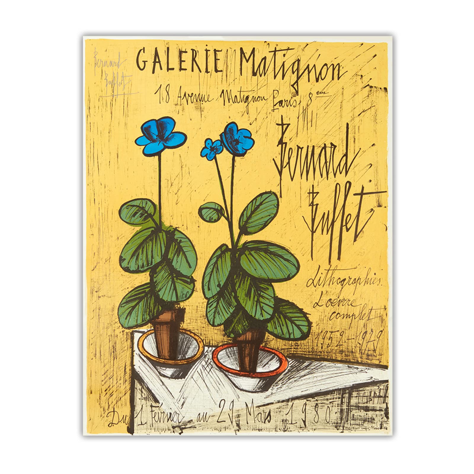 ベルナール·ビュッフェ 【青いプリムラ】 オリジナルリトグラフ