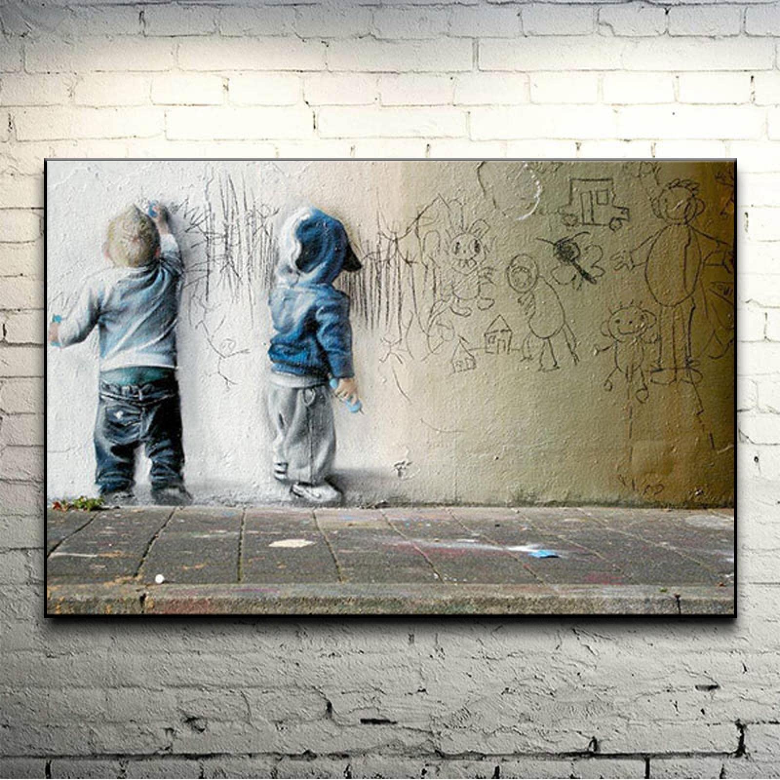 Amazon.co.jp: バンクシー '2人の子供が落書きを描いています