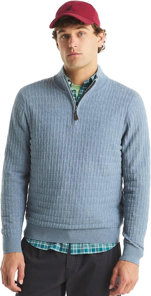 Nautica Men's Textured Quarter-Zip Sweater, DpAnchorHtr, M at