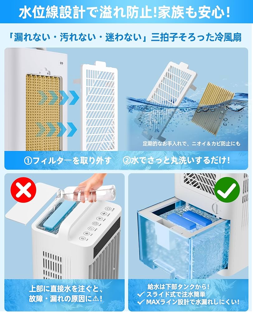 Amazon | Bosuca 冷風機 強力 冷風扇 大容量タンク 10L【三面吸気·強力