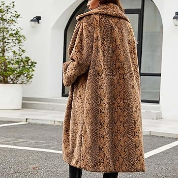 Women Faux Fur Long Jackets Winter Warm Leopard Coats Oversized