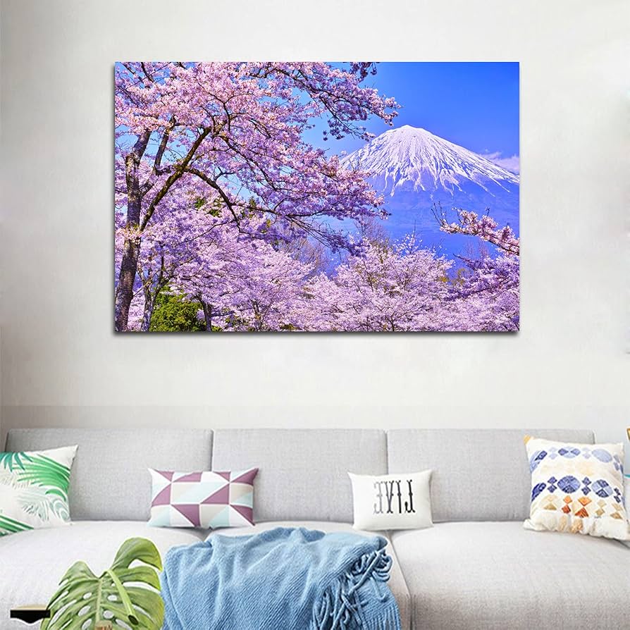 Amazon.co.jp: 桜 絵画 桜景色 富士山の風景 ポスター 風景画 おしゃれ