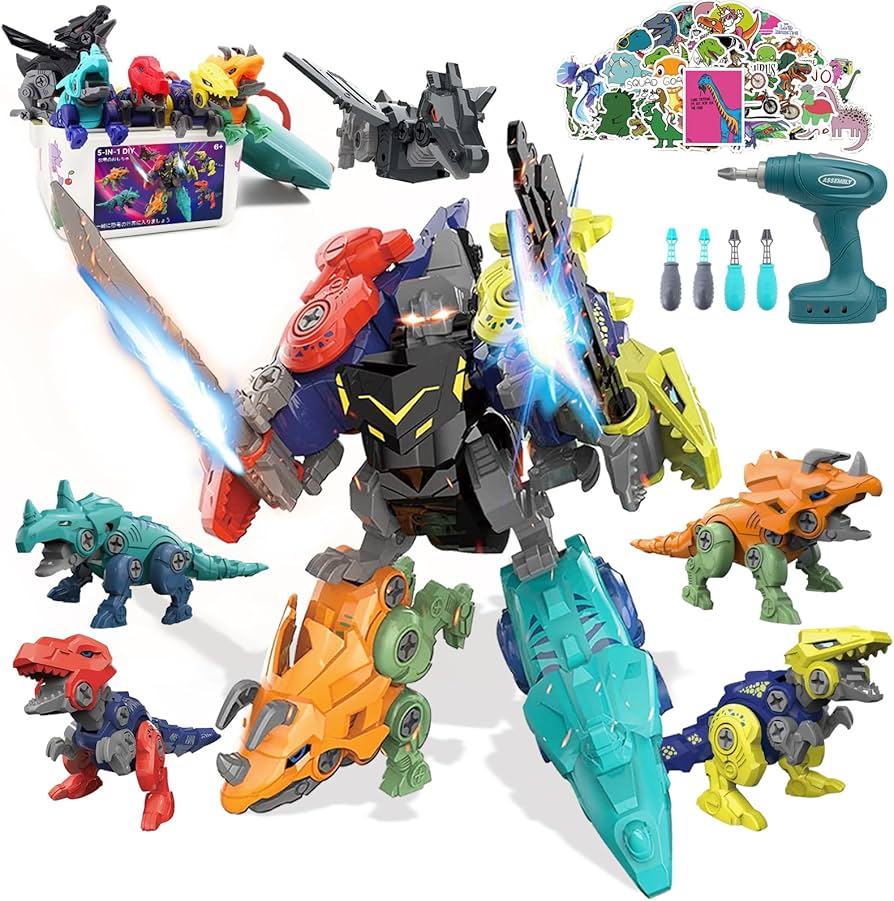 Amazon.co.jp: Toyorey 恐竜 組み立て おもちゃ 5-in-1 合体セット 50