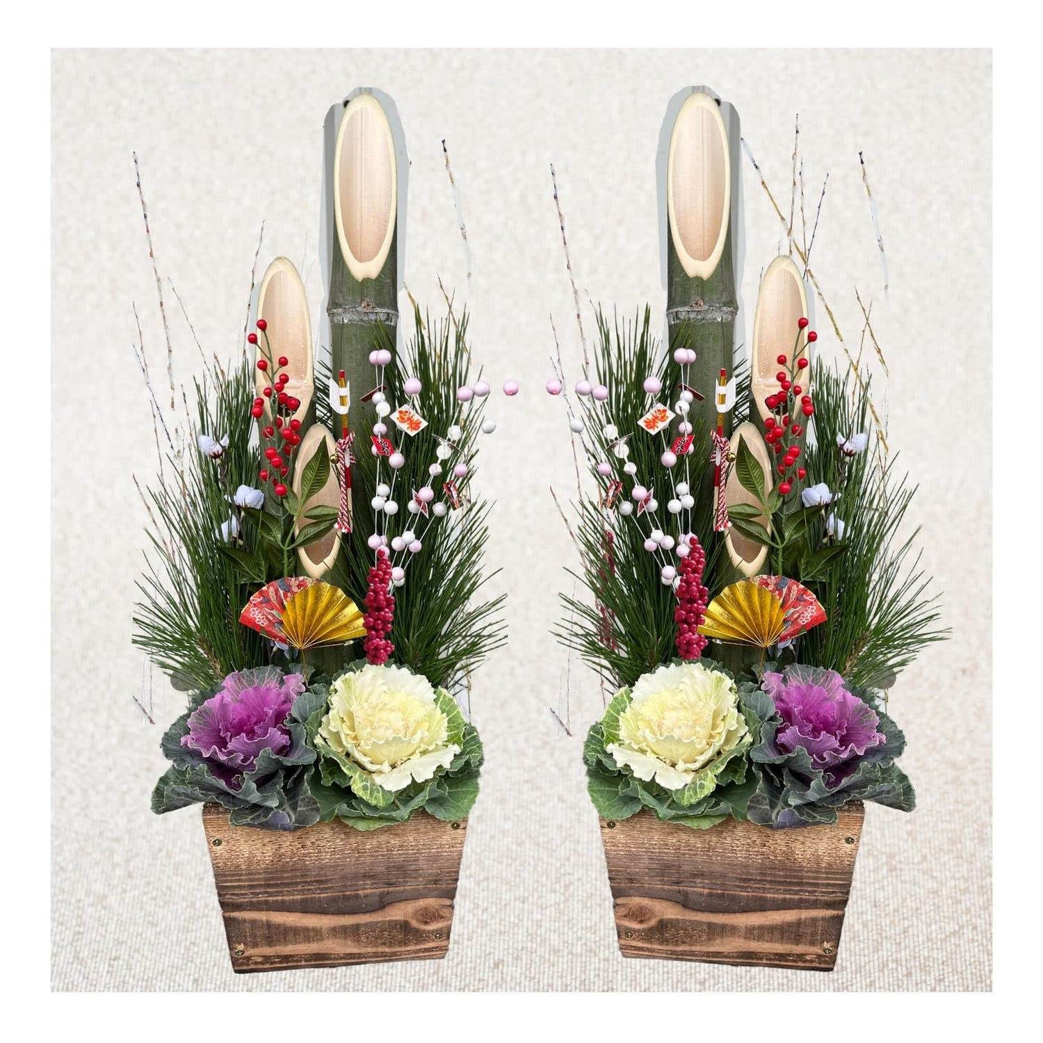 Amazon.co.jp: NEKOMI 【予約販売】1対約70㎝ 玄関飾り 生花門松 木箱