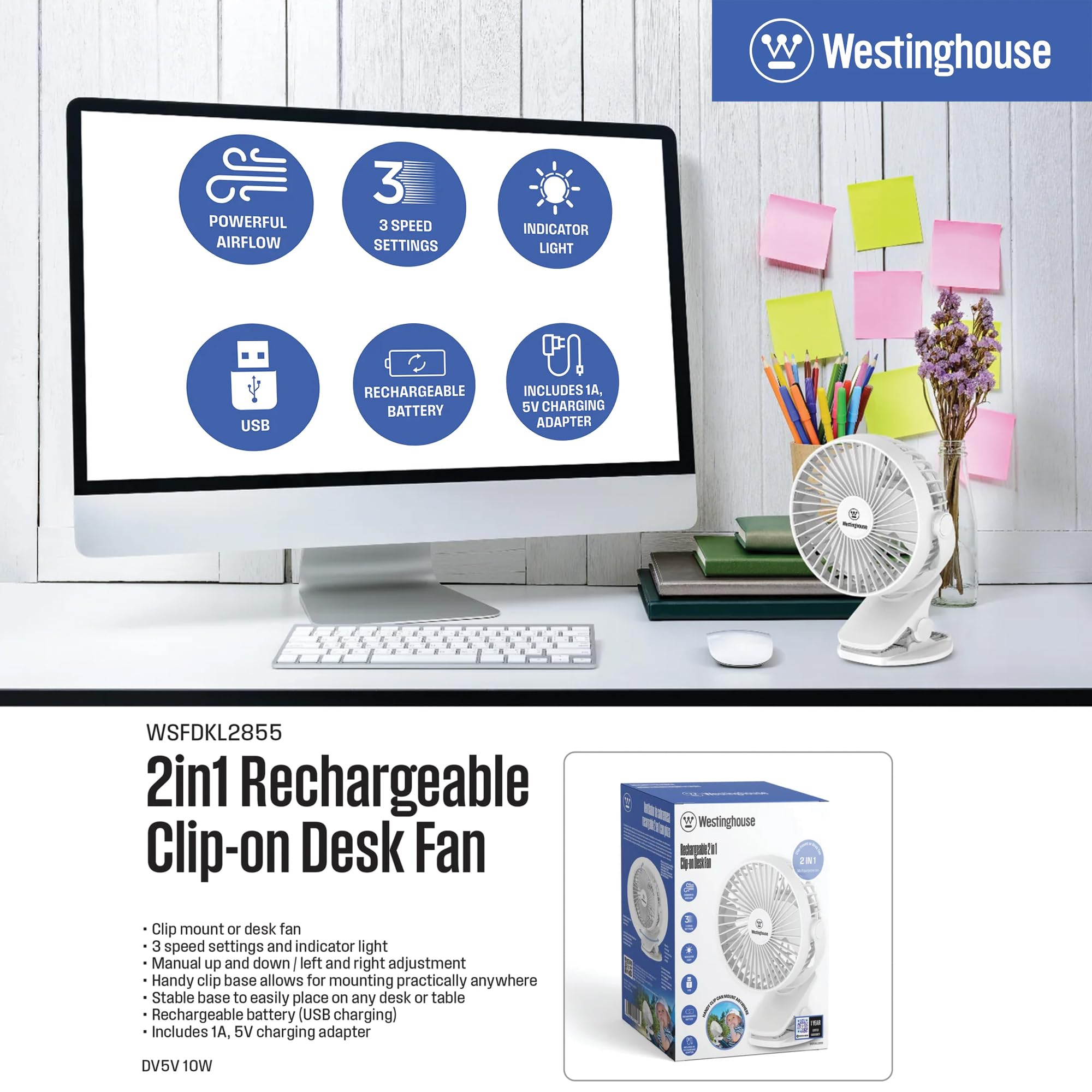 Amazon.com: Westinghouse Portable 2-in-1 Rechargeable Table Clip