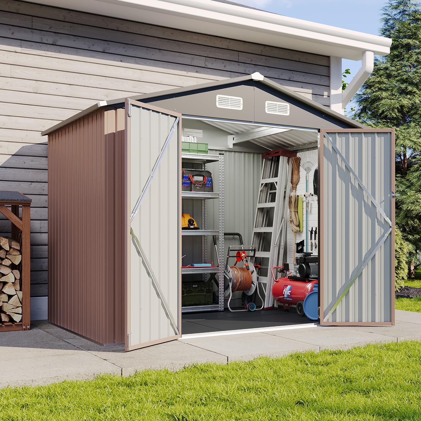 Amazon.com : BinpLax 8x6 Galvanized Metal Shed with 15mm Moisture