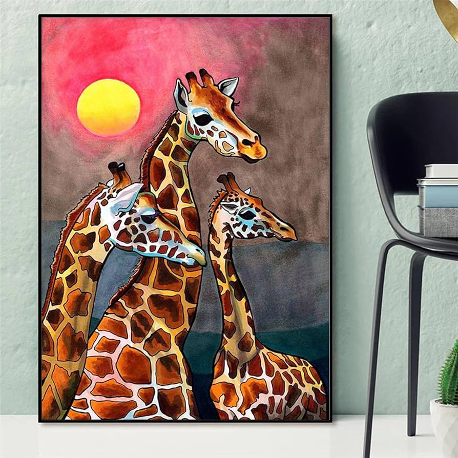 Amazon｜キリンのポスターと版画動物のキャンバスの絵画サンセット風景