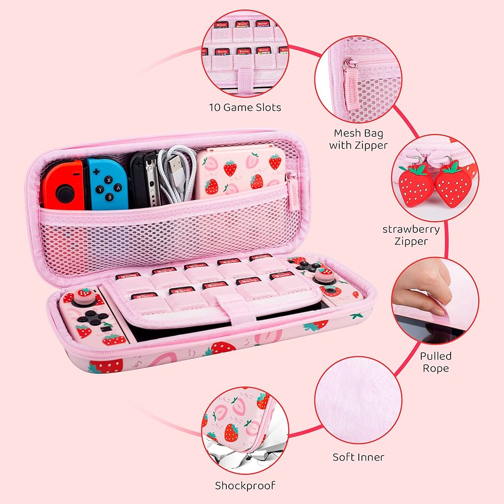 Amazon.com: GLDRAM Pink Strawberry Carrying Case Bundle for
