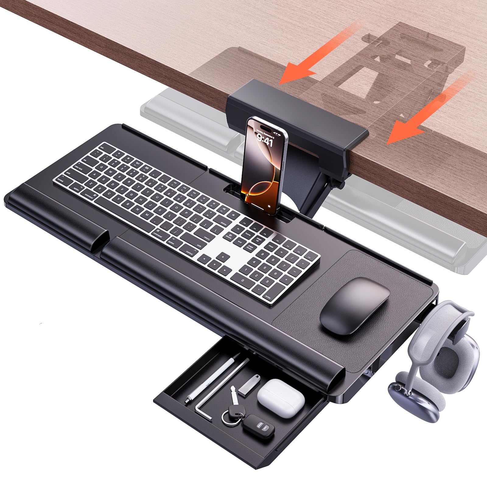 Amazon | Klearlook スライド式キーボードトレイ 机拡張 クランプ