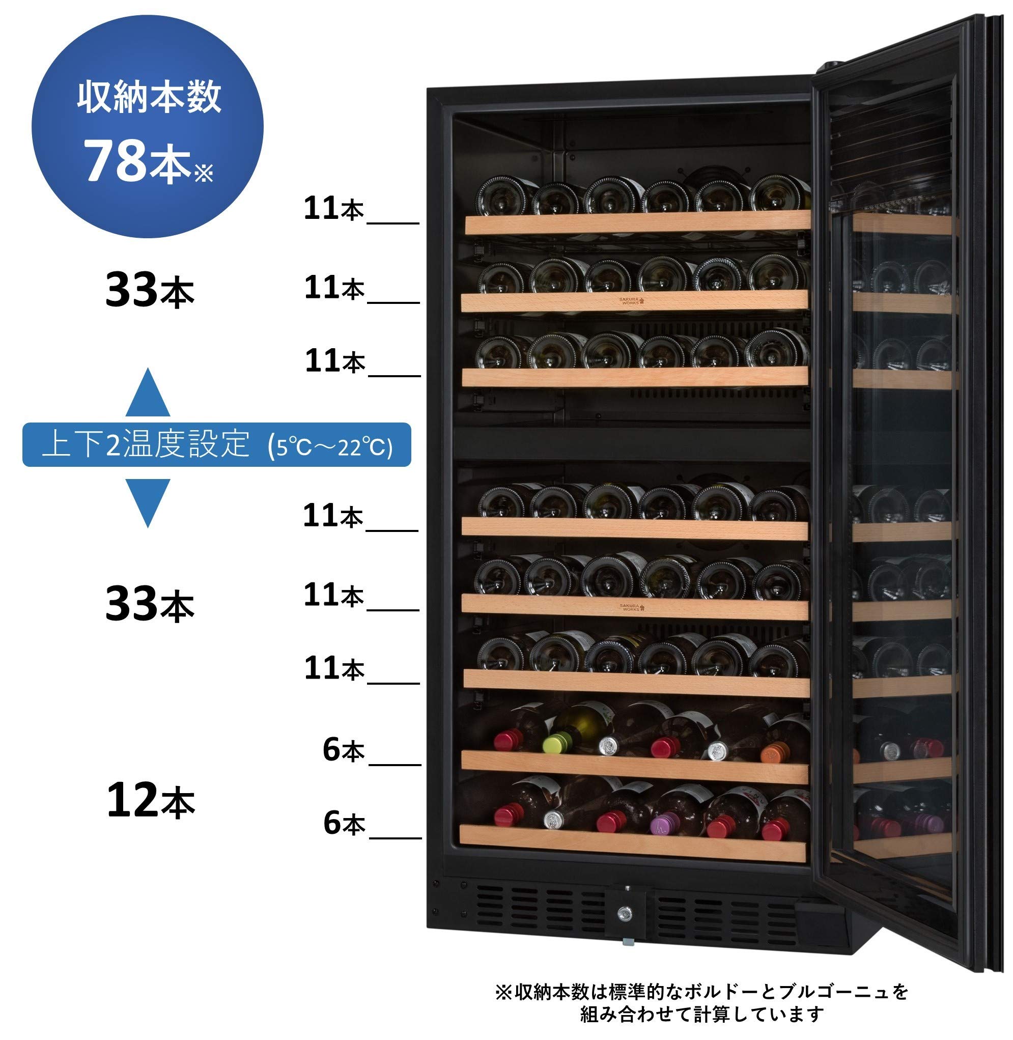 Amazon.co.jp: さくら製作所 二温度管理式ワインセラー 78本収納 SV78