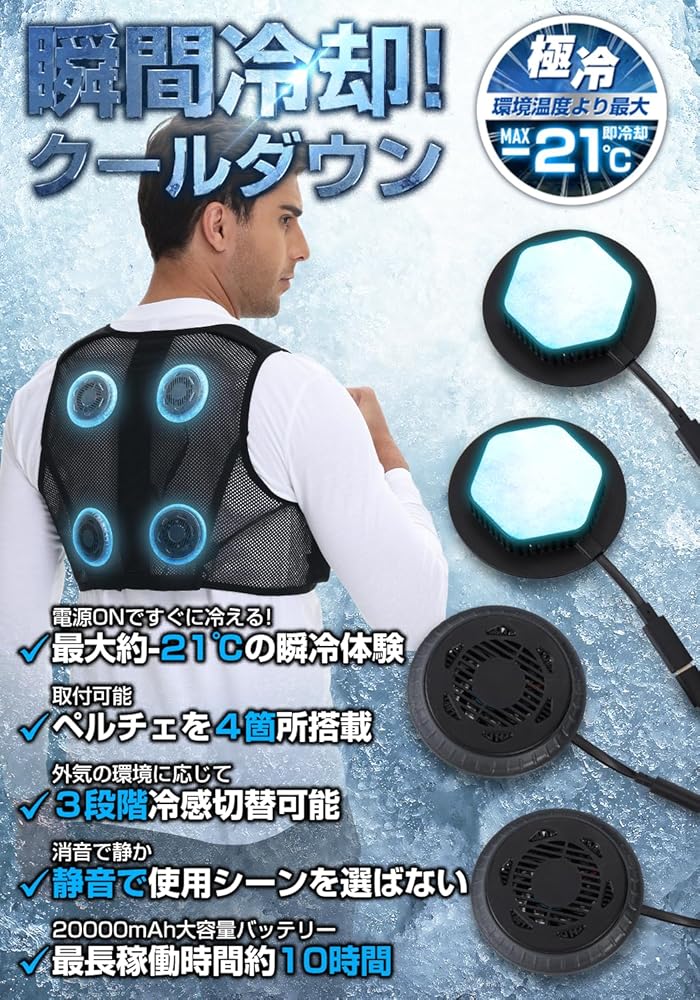 Amazon.co.jp: [LABEWVI] ペルチェベスト【2025年 最大-21℃ 瞬間冷却