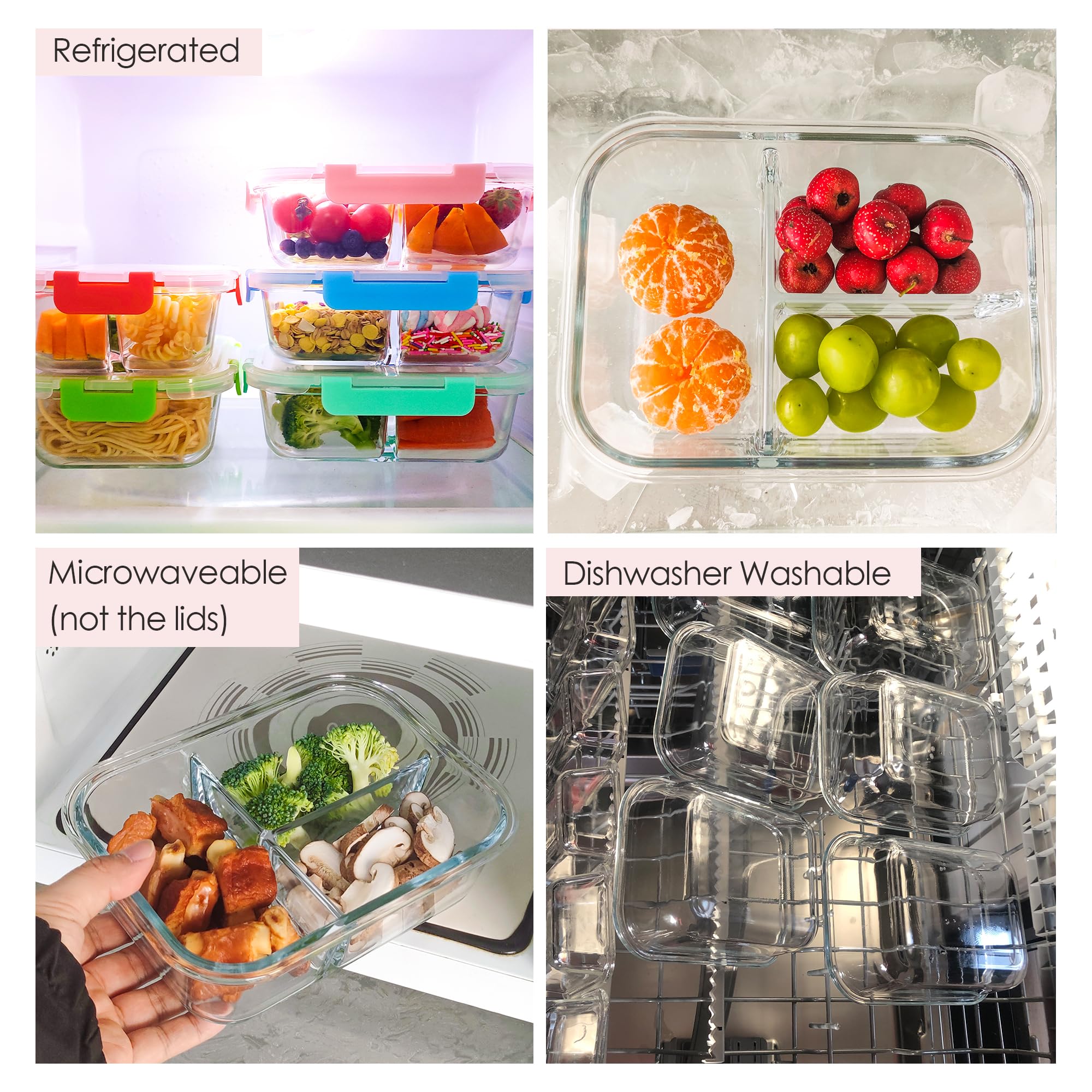 Amazon.co.jp: HAKEEMI 5個パック 3コンパートメント ガラス製食事準備