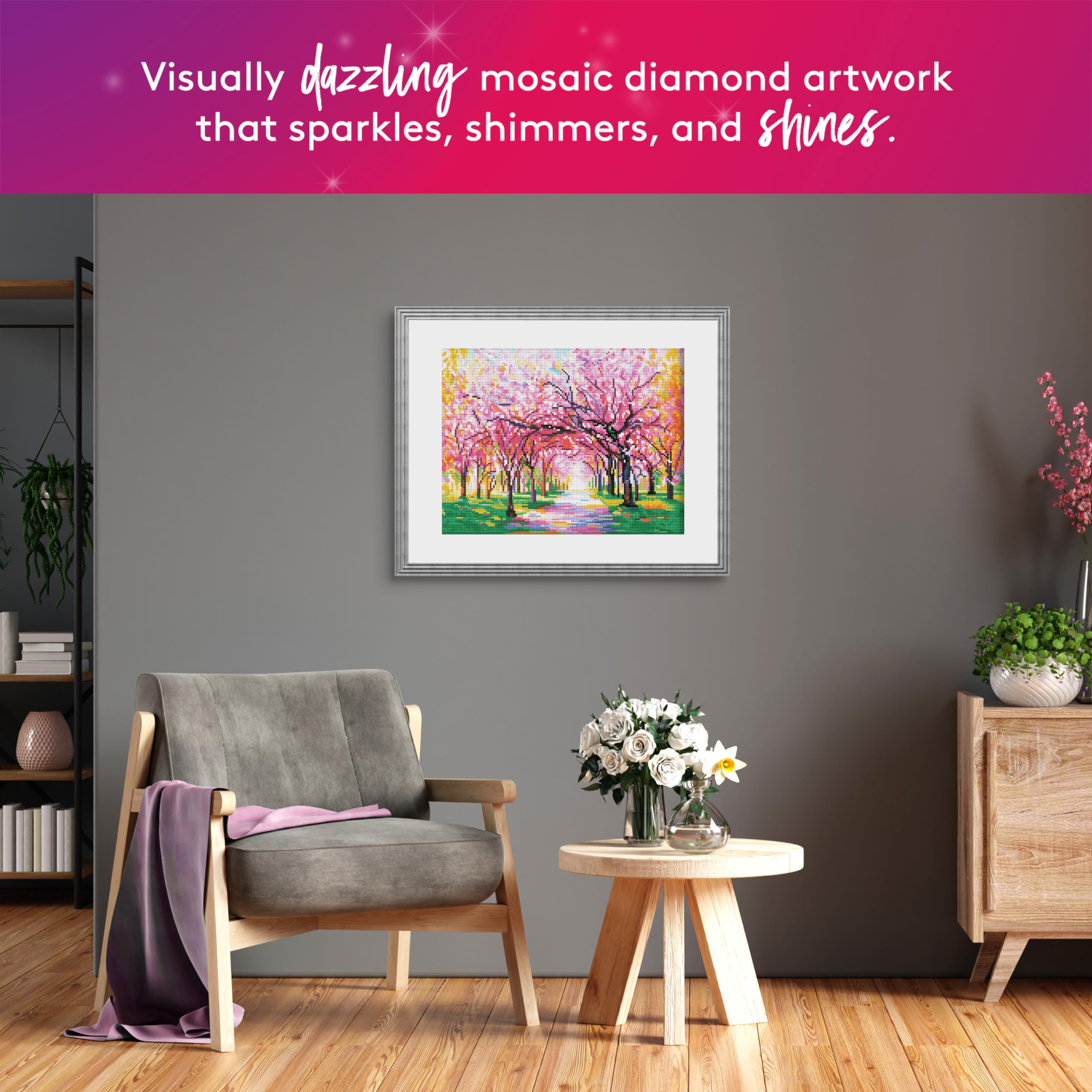 DIAMOND ART CLUB Cherry Blossom Trees Diamond Painting Kit, Fun