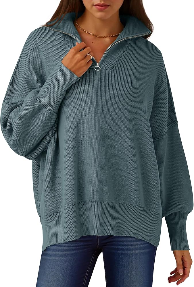 ANRABESS Women's Oversized Fashion Long Sleeve Quarter Zip Baggy