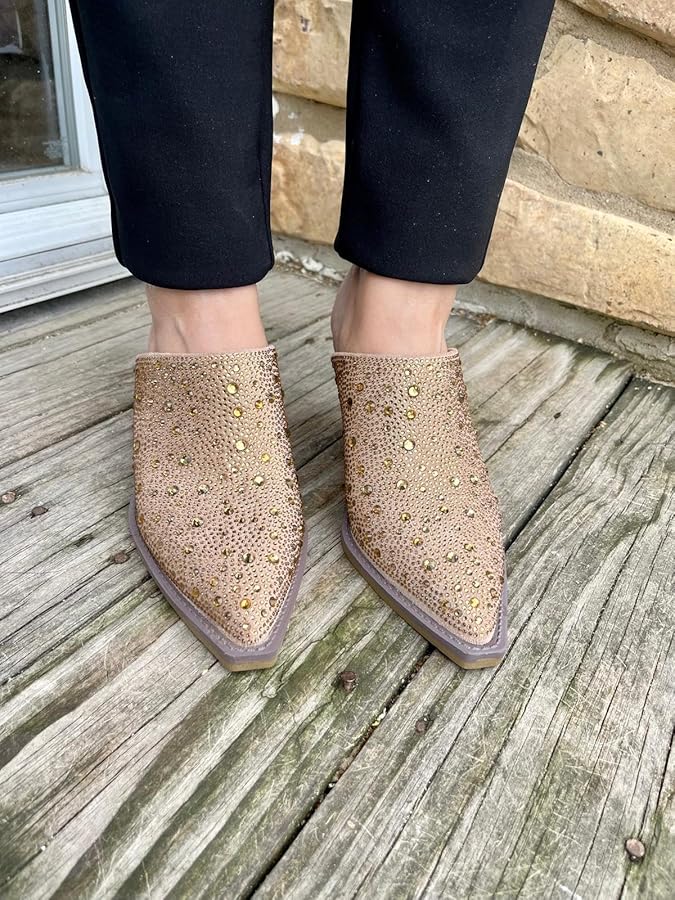 Amazon.com | Forever Women Pointed Toe Rhinestone Slip on Mules