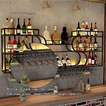 Amazon｜大きい鉄アイアン製ワインラック，家族お酒収納ラックLED