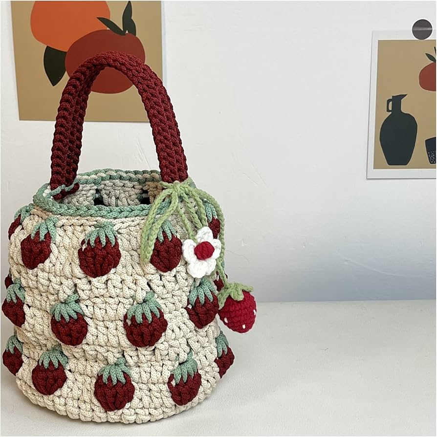Amazon.co.jp: WWWLLL いちごDIY手編みバケットバッグかぎ針編みウール