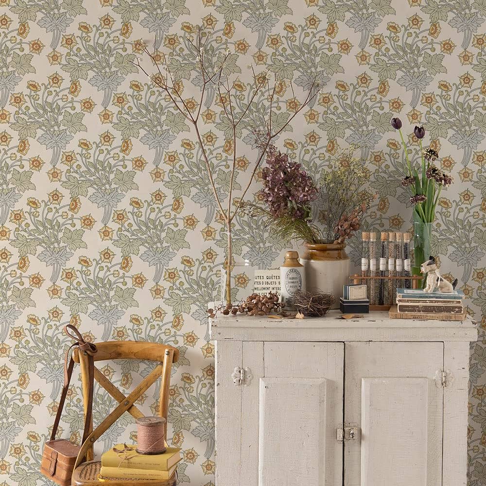 Amazon.co.jp: 壁紙 シール はがせる アンティーク レトロ 花柄 巾65cm