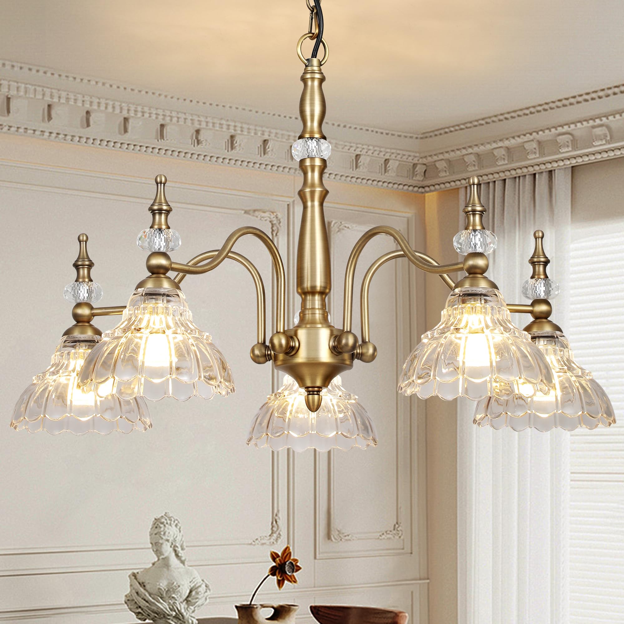 ZXFDWB Gold Chandelier 5-Light Fixture with Crystal Glass Shade