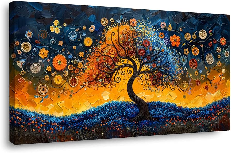 Amazon.co.jp: SHYAMIC 抽象的なカラフルな生命の木キャンバス絵画, 夜