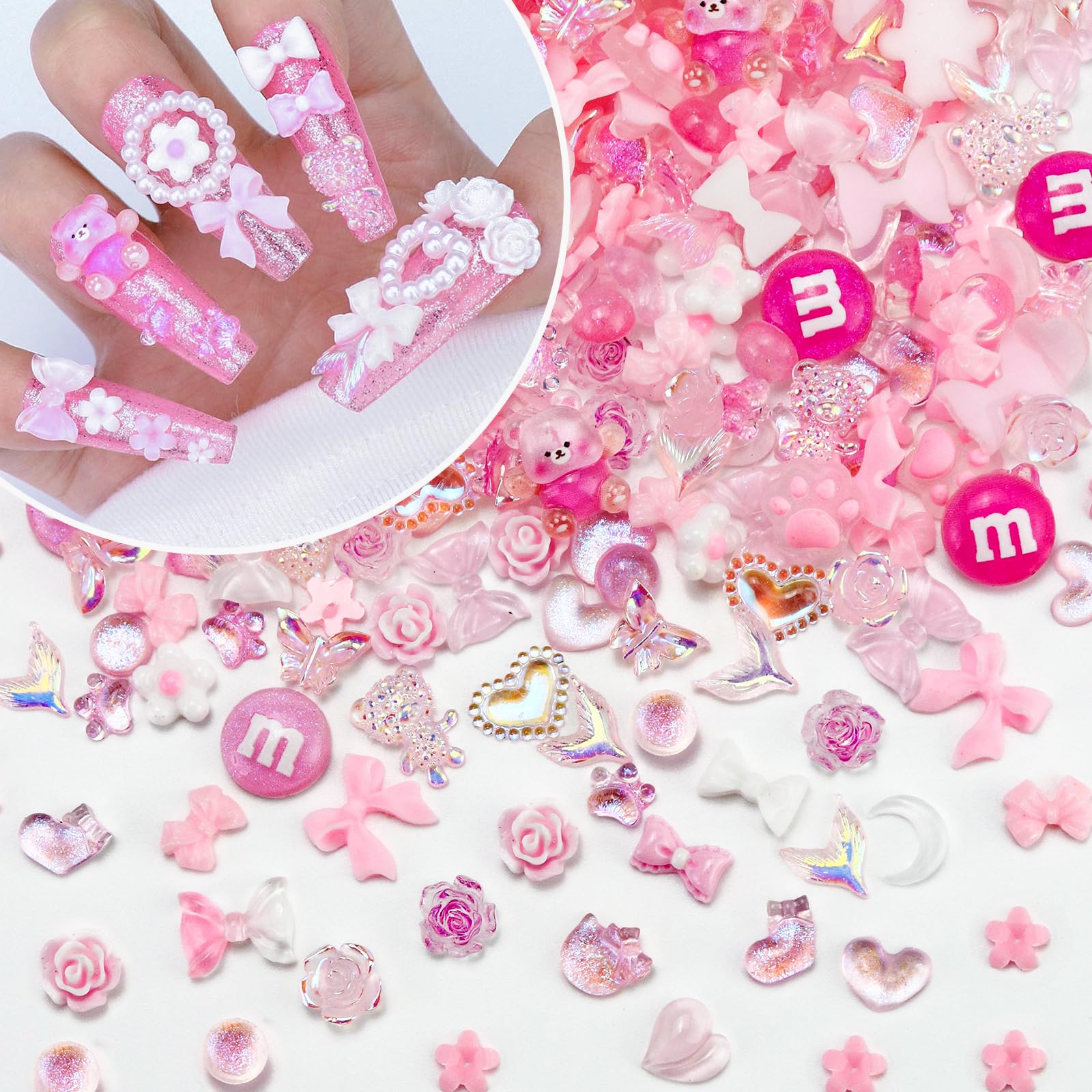 Amazon.com: Briskbloom 320PCS Pink Assorted Mix 3D Nail Charms