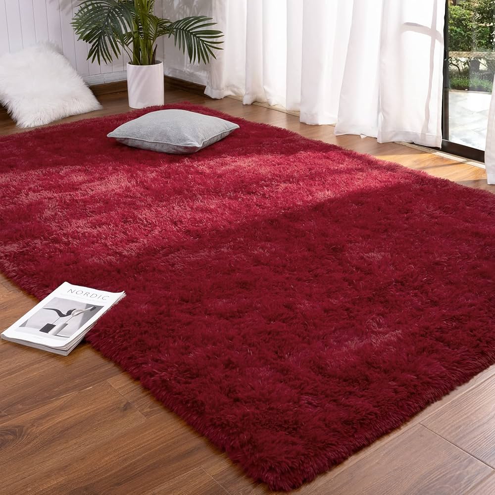 DETUM Wine Red Rug 4' X 5.9' Fluffy Burgundy Area Rugs for Bedroom