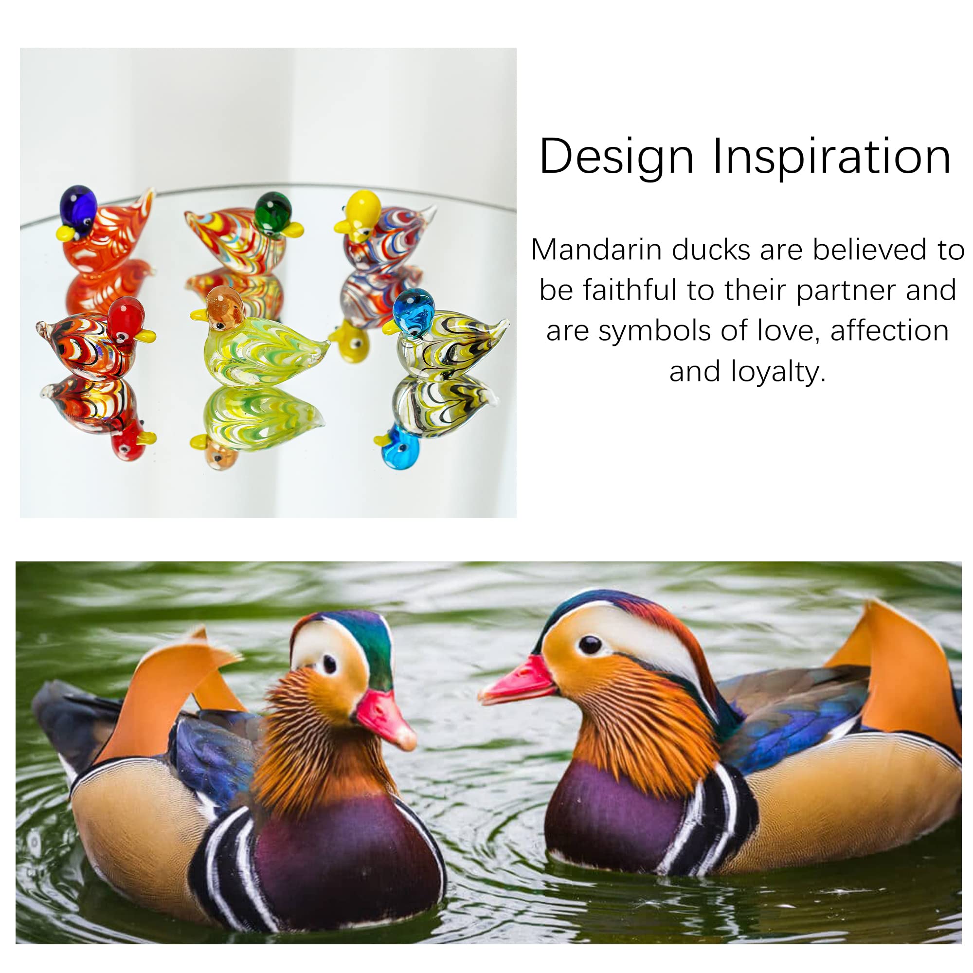 HDCRYSTALGIFTS 6pcs 1.5'' Mini Blown Glass Mandarin Ducks