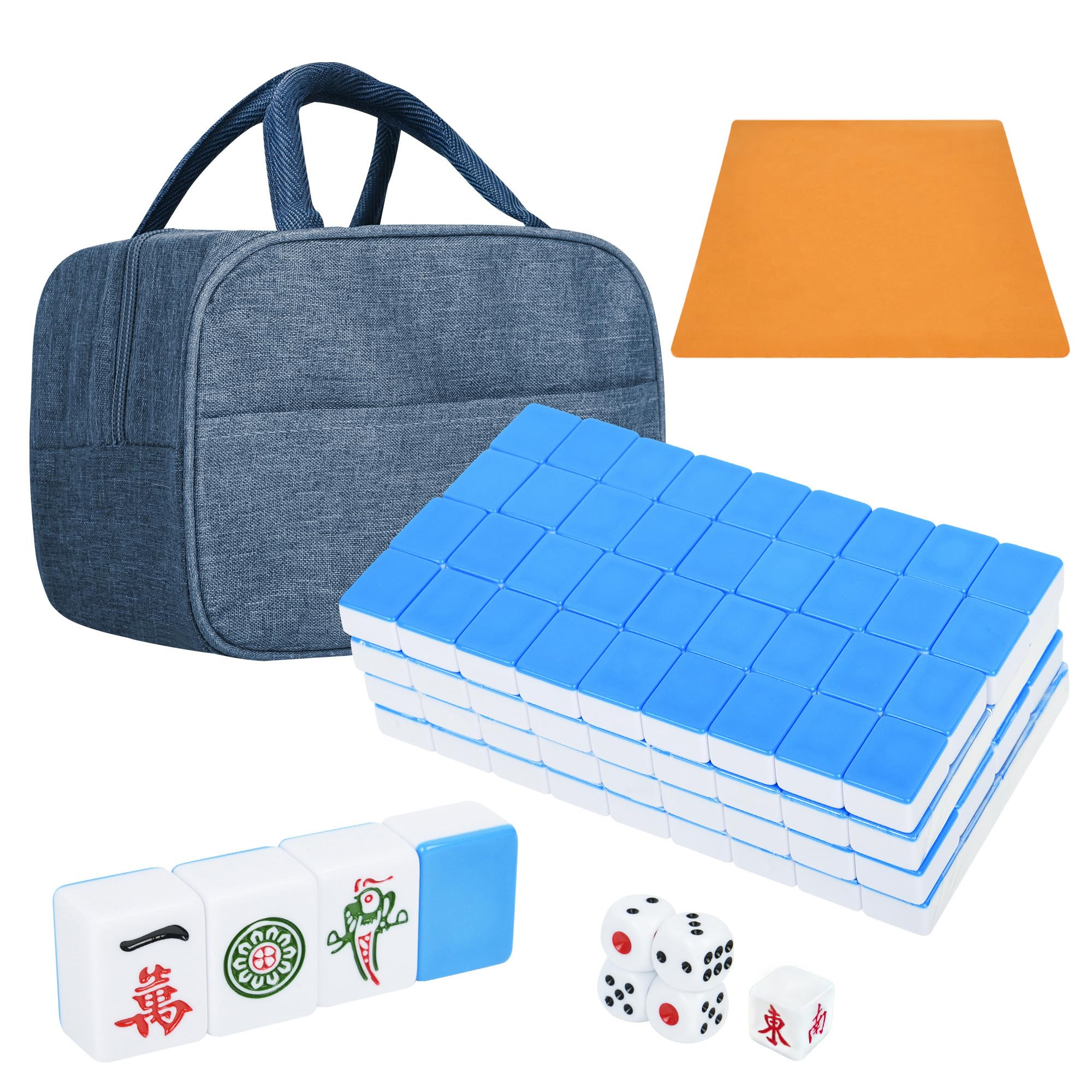 TWBTC Chinese Blue 1.17 inches Compact Mahjong Set, Travel Small