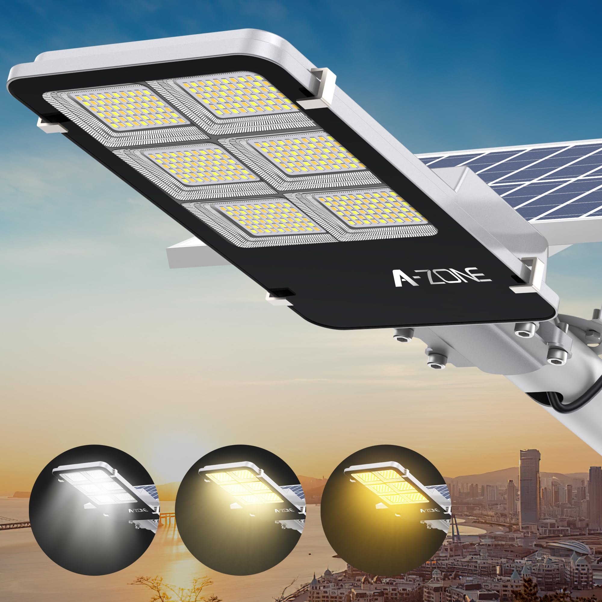 A-ZONE 1800W Tri-Color Solar Street Light - Multi-Color Adjustable