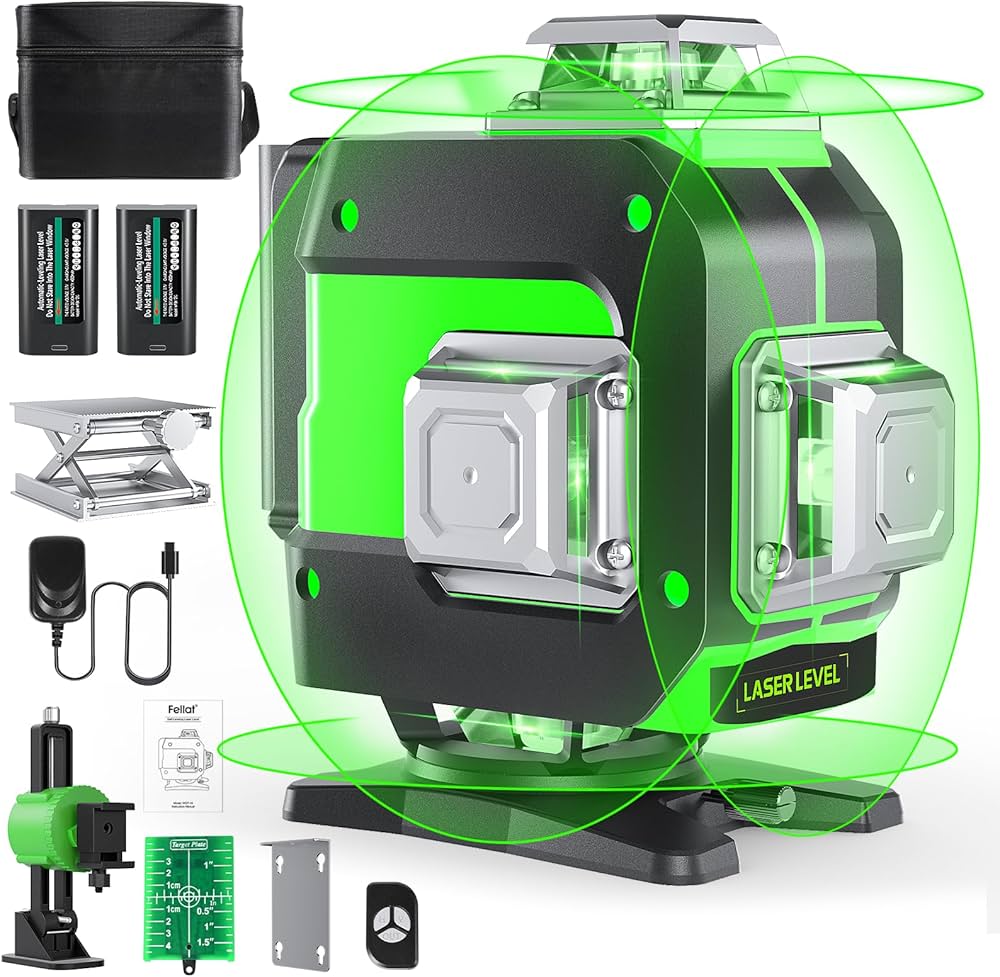 Amazon | FELLAT レーザー墨出し器 4x360°グリーンレーザー 16 ライン