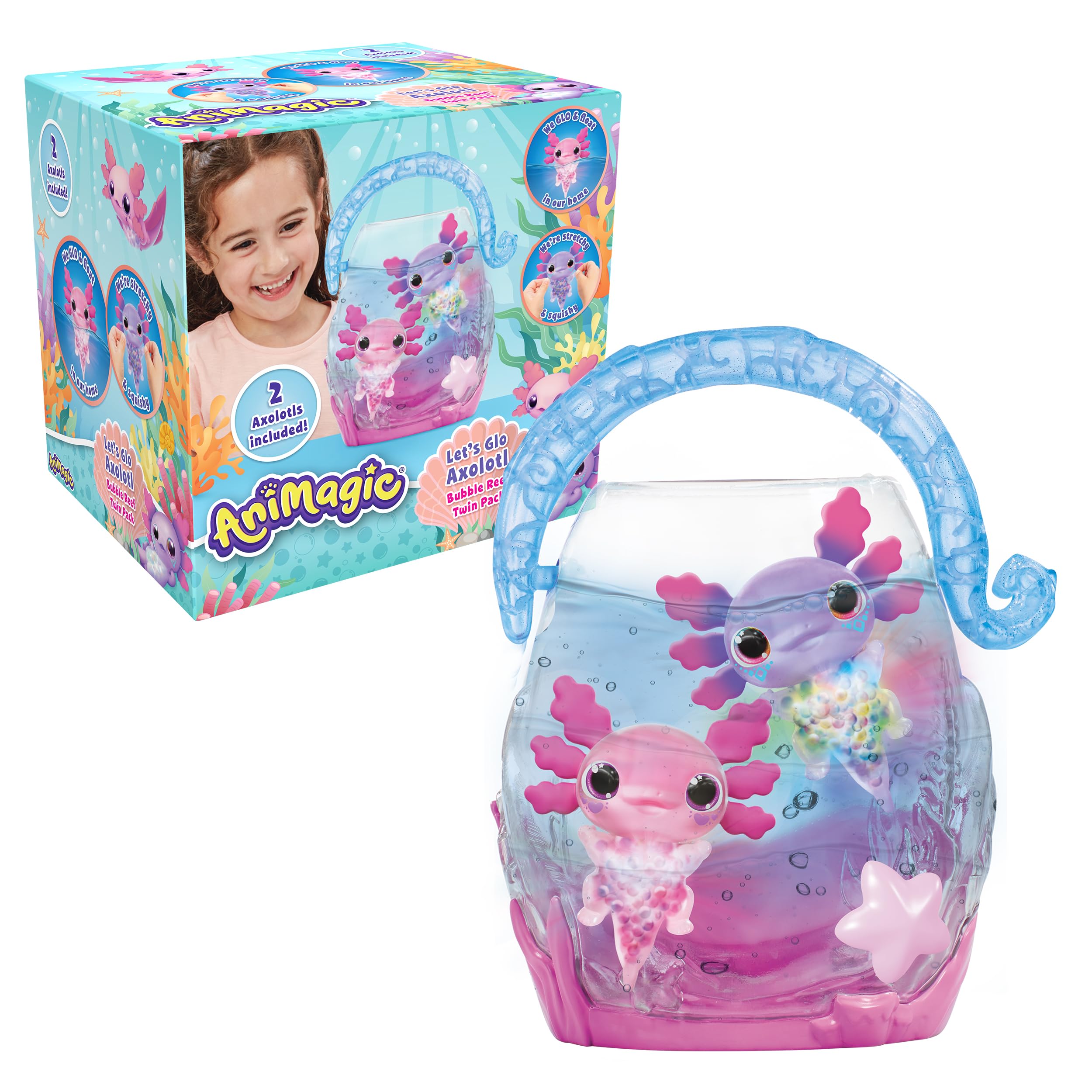 Animagic: Let's Glo Axolotl Bubble Reef Twin Pack | Portable Magic