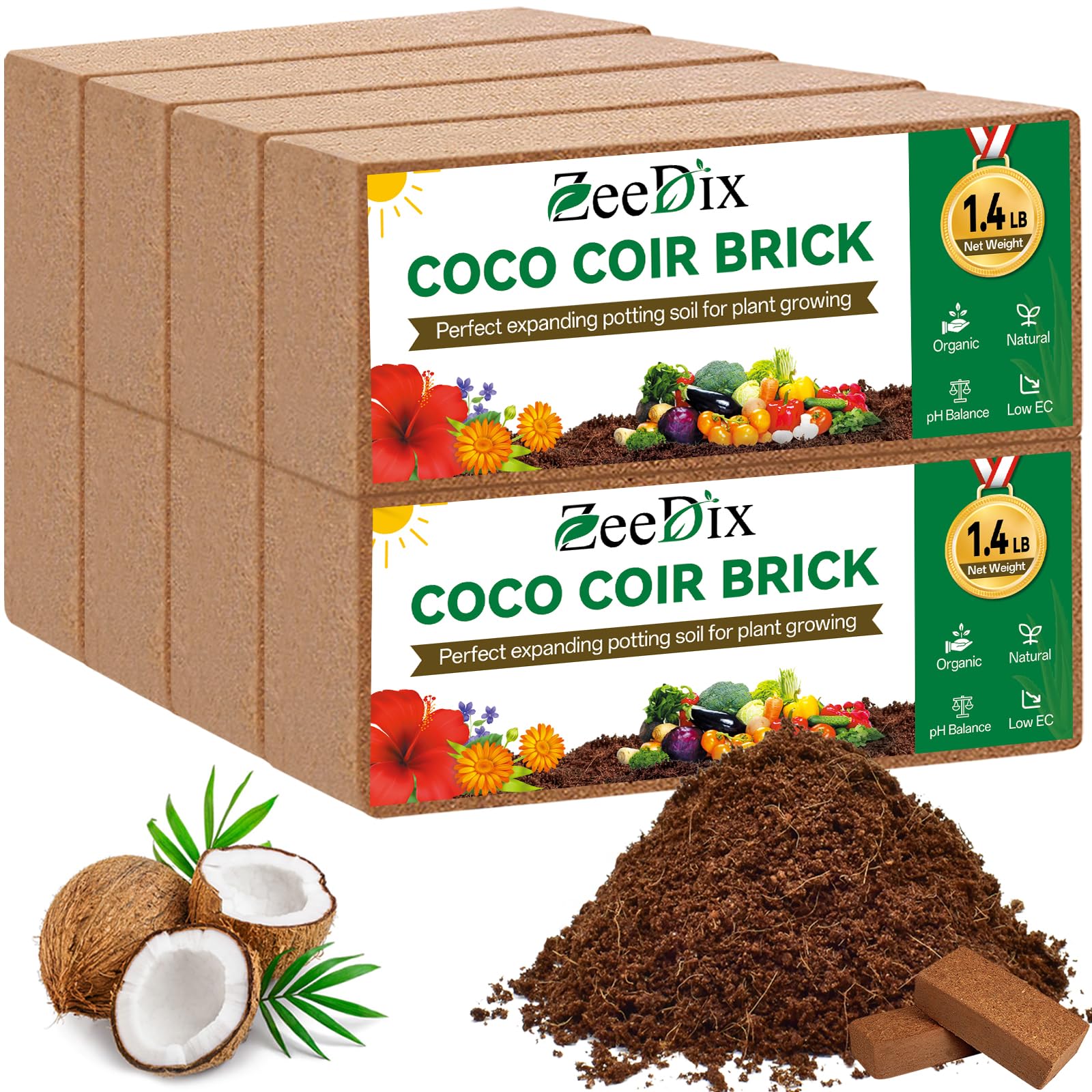 Amazon.com : ZeeDix 8 Pack Coco Coir Brick (11.2lbs), 100% Organic