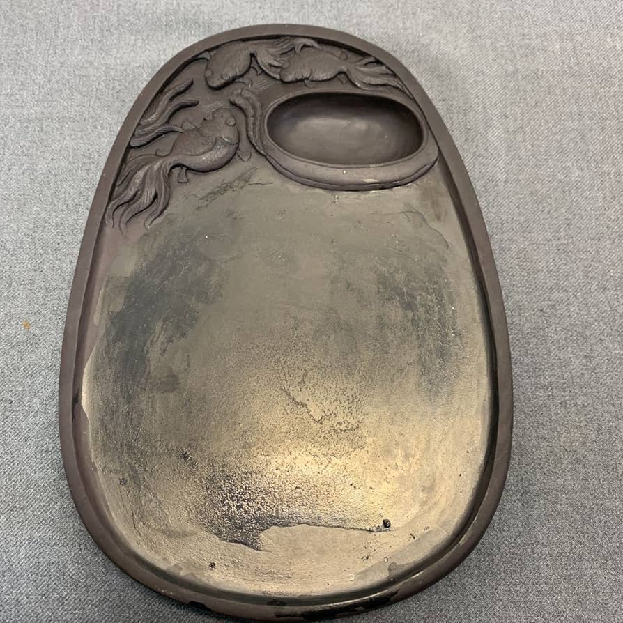 Amazon.co.jp: 硯 細密彫刻 金魚模様 端渓硯 中国美術 古玩 書道 木箱