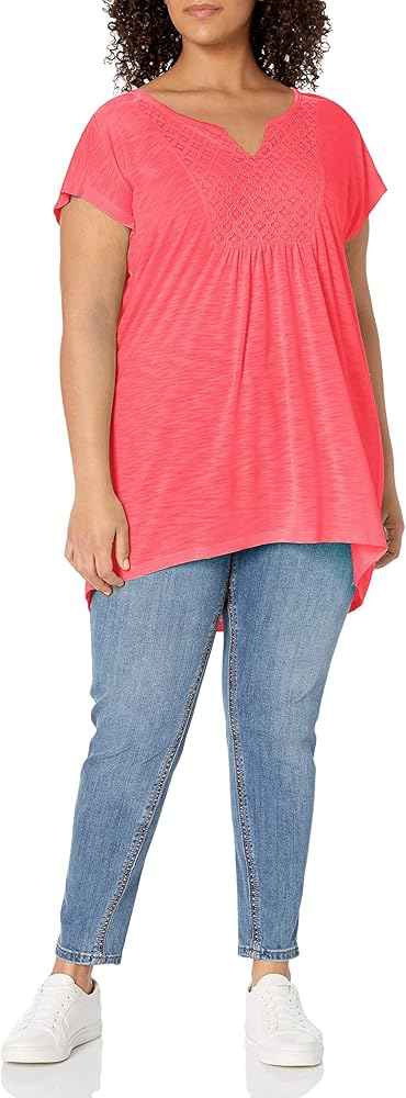 JUST MY SIZE Women's Plus-Size Slub Crochet Bib Tunic, Briny Pink