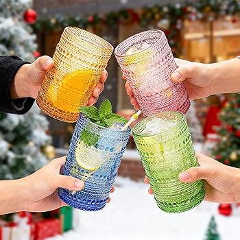 Amazon.com | ZOOFOX Set of 6 Vintage Drinking Glasses, 12 Oz