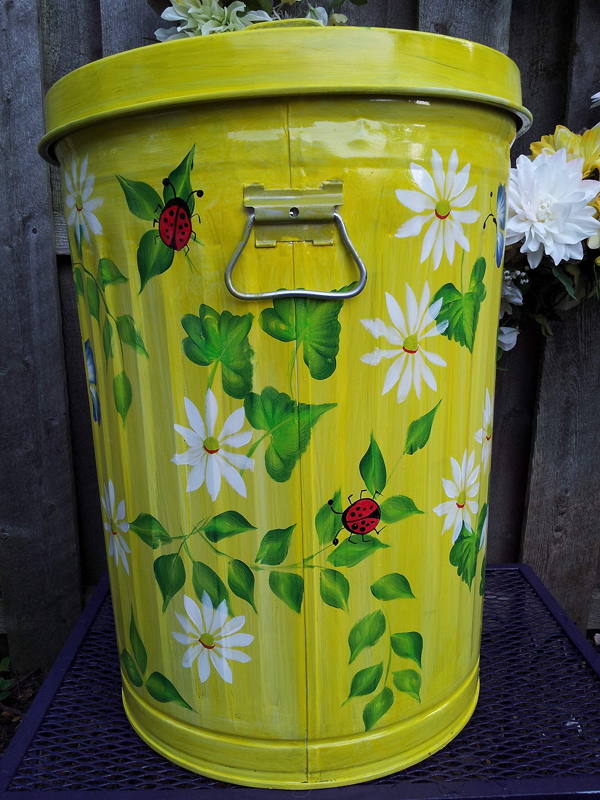 Amazon.com: Decorative Hand Painted Trash Can Painted Trash Can