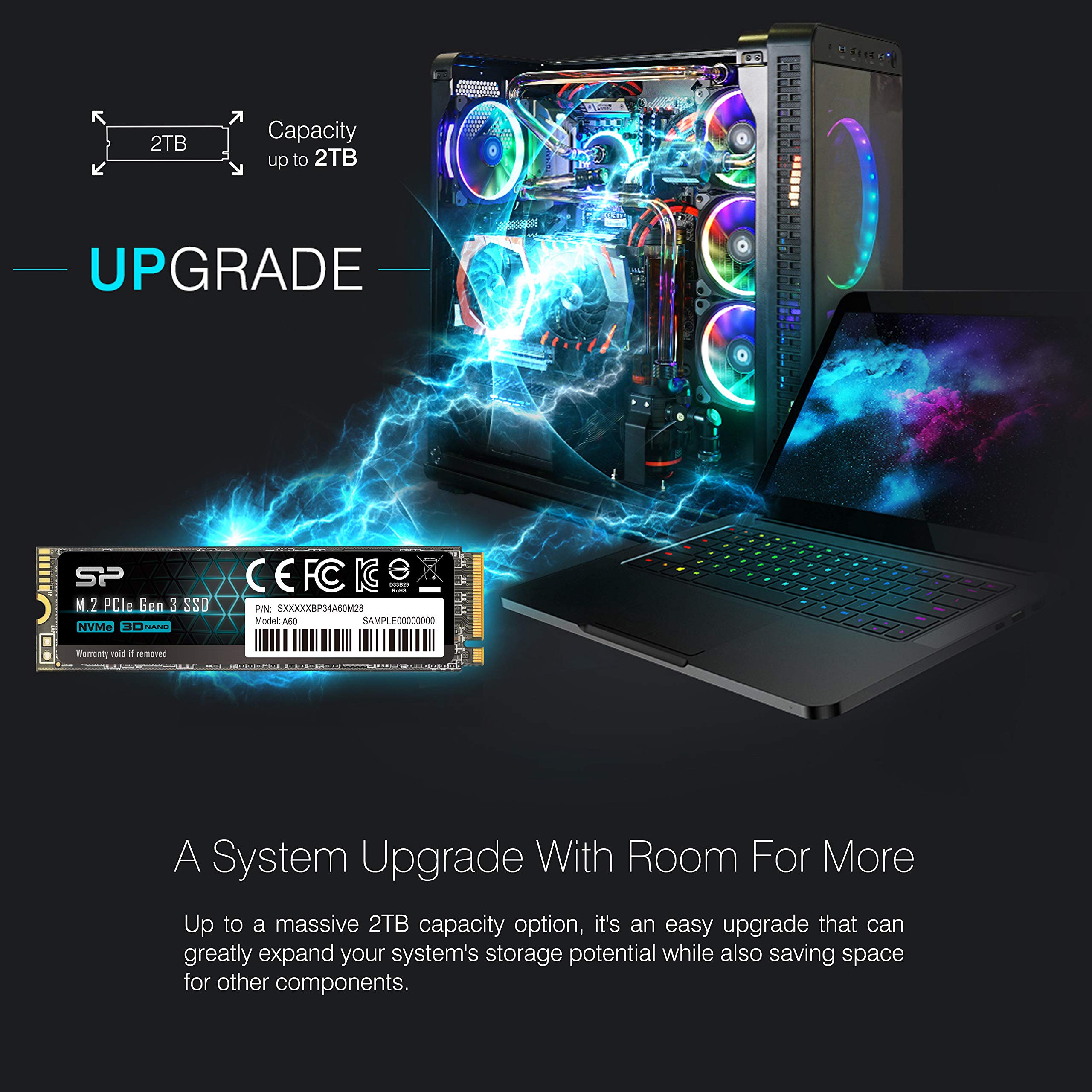 Silicon Power 1TB NVMe M.2 PCIe Gen3x4 2280 R/W up to 2,200/1,600