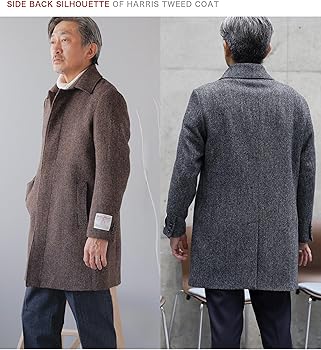Amazon | [NEVEREND] ハリスツイード コート メンズ ステンカラー