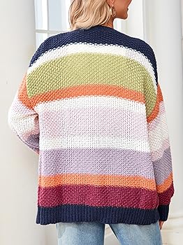 YEXPINE Womens Striped Chunky Cardigan Sweaters Oversized Open