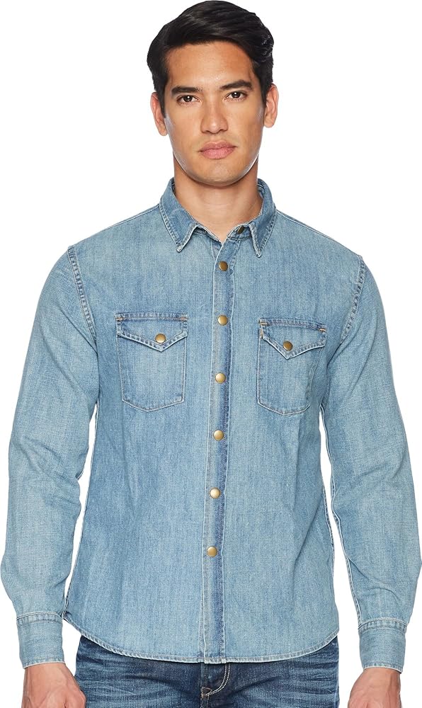 Amazon.com: Billy Reid Men's Denim Brass Snap Work Shirt, Denim